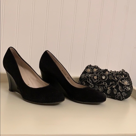 Bruno Magli Black Velour and Patent Leather Wedges - Picture 1 of 5